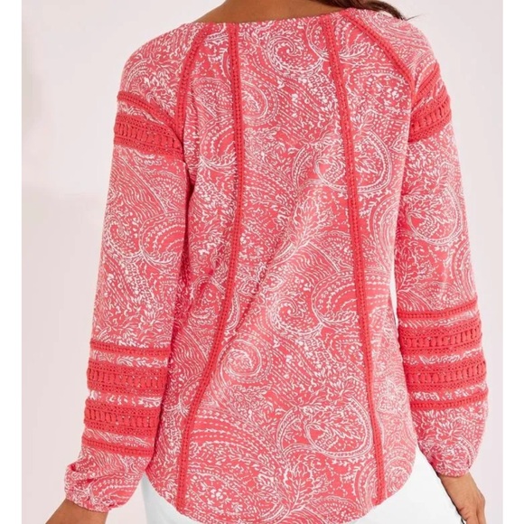 Coolibar women’s Sarti shirt radiant coral delicate paisley UPF 50 tassel medium - Picture 2 of 7